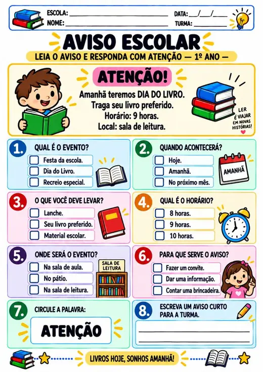 Atividade: Aviso escolar (1º ano)